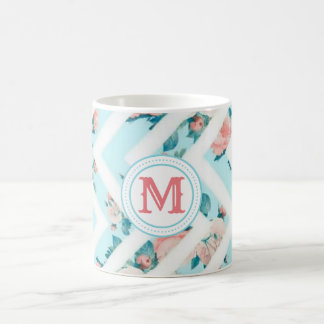 Blue Floral Monogram Chevron Pattern Classic Mok