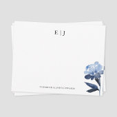 Blue Floral Monogram Couple Initialen op maat Notitiekaartje