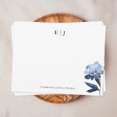 Blue Floral Monogram Couple Initialen op maat Notitiekaartje