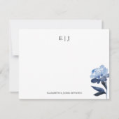 Blue Floral Monogram Couple Initialen op maat Notitiekaartje (Voorkant)
