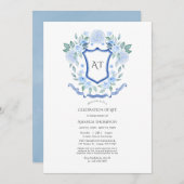 Blue Floral Monogram Crest Crest Celebration of Li Kaart (Voorkant / Achterkant)