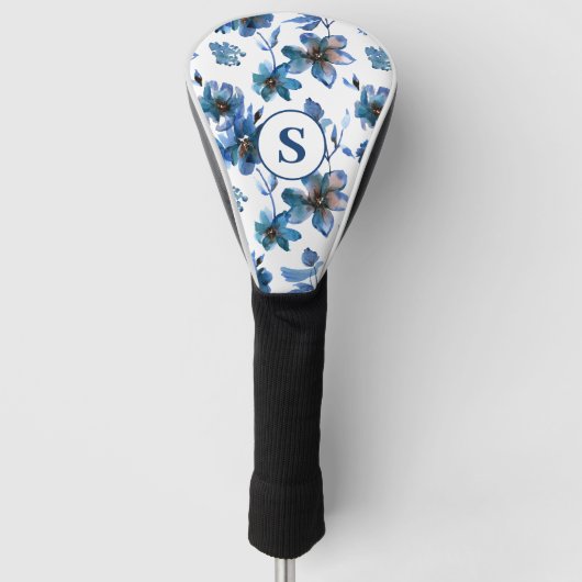 Blue Floral Monogram Golfheadcover (Voorkant)