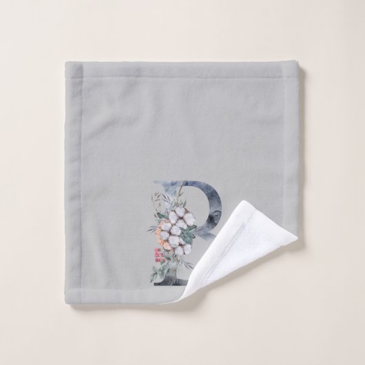 Blue Floral Monogram Initiaal B Grijze Handdoek Se (Wasdoekje)