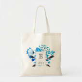 Blue Floral Monogram Initiaal Persoonlijke Canvas  Tote Bag (Voorkant)