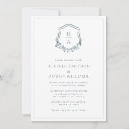 Blue Floral Monogram Wedding Kaart