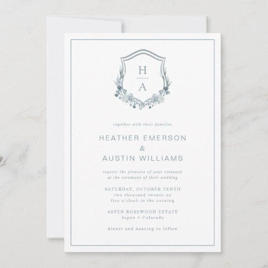 Blue Floral Monogram Wedding Kaart (Voorkant)