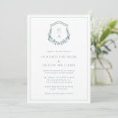 Blue Floral Monogram Wedding Kaart (Staand voorkant)
