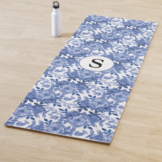 Blue Floral Monogram Yogamat (In situ)