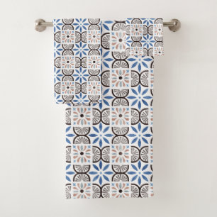 Blue Floral Moroccan Tile Pattern Bad Handdoek