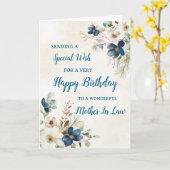 Blue Floral Mother In Law Verjaardag Kaart (Gele Bloem)