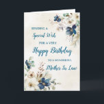 Blue Floral Mother In Law Verjaardag Kaart<br><div class="desc">Een mooie kaart voor je schoonmoeder op haar verjaardag met sierlijke marineblauwe en crèmekleurige waterverf.</div>