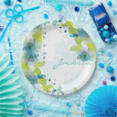 Blue Floral Mr. en Mrs. 9". Papieren Bordjes (Feest)