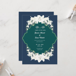 Blue floral Muslim wedding invitation Editable Kaart