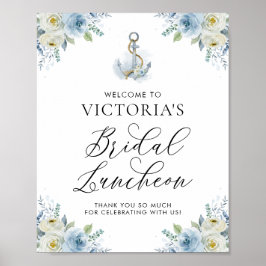Blue Floral Nautical Bridal Luncheon Welkom Poster
