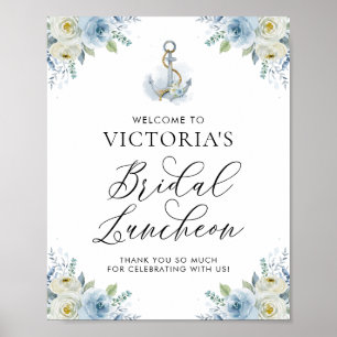Blue Floral Nautical Bridal Luncheon Welkom Poster