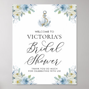 Blue Floral Nautical Vrijgezellenfeest Welcome Poster