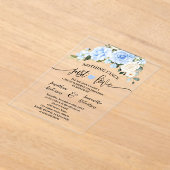 Blue Floral Niets Fancy Alleen liefde Elopement Acryl Uitnodigingen (Laagn)
