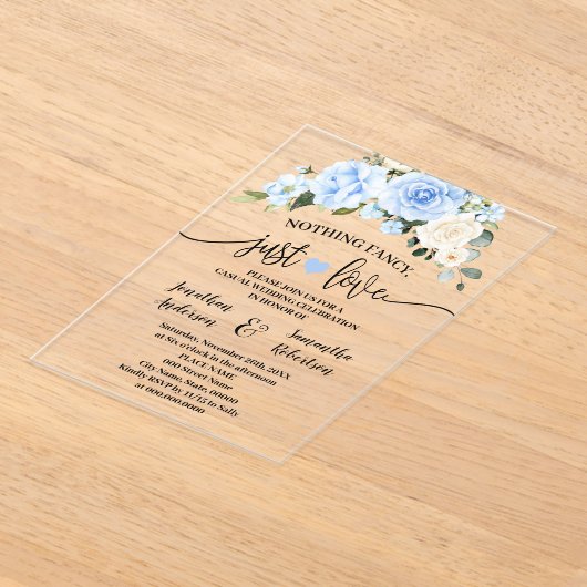 Blue Floral Niets Fancy Alleen liefde Elopement Acryl Uitnodigingen (Laagn)