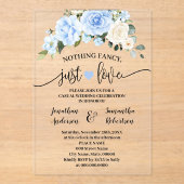 Blue Floral Niets Fancy Alleen liefde Elopement Acryl Uitnodigingen (Voorkant)