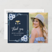 Blue Floral Nursing School afstuderen Dank u Briefkaart (Voorkant / Achterkant)