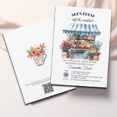 Blue Floral Off the Market QR Code Vrijgezellenfee Kaart