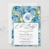 Blue Floral Oh Baby Shower Invitation Kaart (Voorkant)