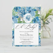 Blue Floral Oh Baby Shower Invitation Kaart (Staand voorkant)