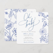 Blue Floral Oh Baby shower Uitnodiging (Voorkant / Achterkant)