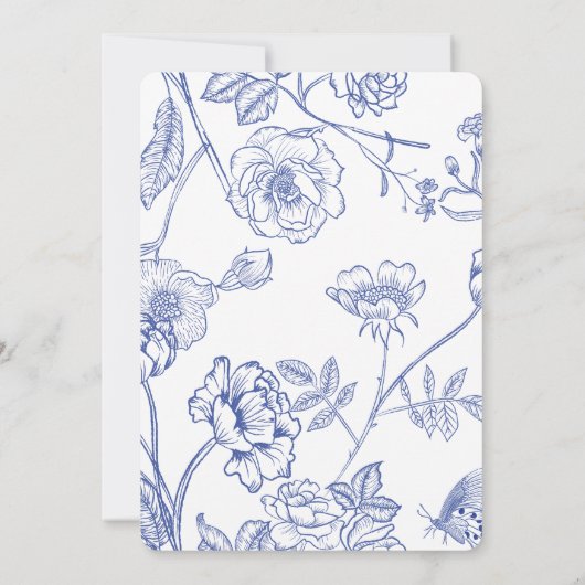 Blue Floral Oh Boy Baby shower Uitnodiging (Achterkant)