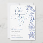 Blue Floral Oh Boy Baby shower Uitnodiging (Voorkant)