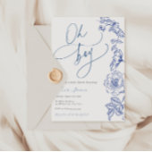 Blue Floral Oh Boy Baby shower Uitnodiging