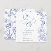 Blue Floral Oh Boy Baby shower Uitnodiging (Voorkant / Achterkant)