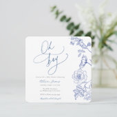 Blue Floral Oh Boy Baby shower Uitnodiging (Staand voorkant)