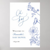 Blue Floral Oh Boy Baby shower Welkom Poster (Voorkant)