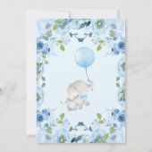 Blue Floral Oh Boy Olifant Baby shower Uitnodiging (Achterkant)