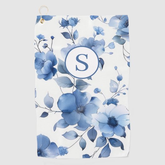 Blue Floral op maat Golfhanddoek (Voorkant)