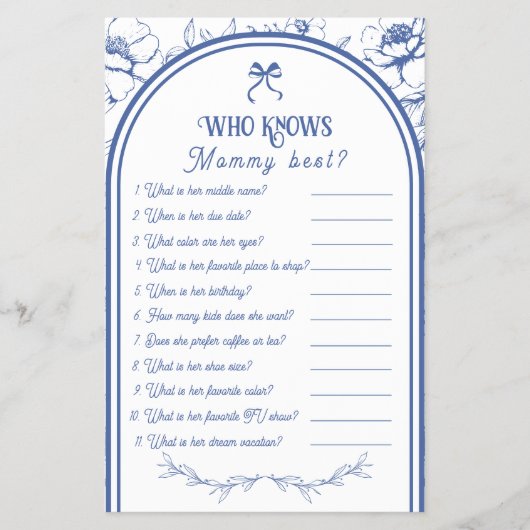 Blue Floral Ornament  Baby shower Game Flyer (Voorkant)