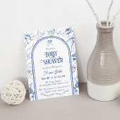 Blue Floral Ornament  Baby shower Invitatio Kaart