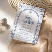 Blue Floral Ornament  Baby shower Invitatio Kaart