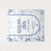 Blue Floral Ornament Classic Neutral Welkom Wandkleed (Voorkant (horizontaal))