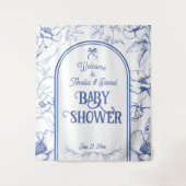 Blue Floral Ornament Classic Neutral Welkom Wandkleed (Voorkant)