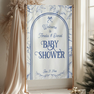 Blue Floral Ornament Classic Neutral Welkom Wandkleed