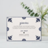 Blue Floral Otomi Simple Fiesta Spanish Wedding Bedankkaart (Staand voorkant)