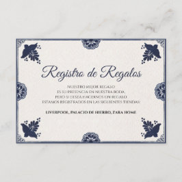 Blue Floral Otomi Simple Fiesta Spanish Wedding Informatiekaartje