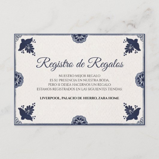 Blue Floral Otomi Simple Fiesta Spanish Wedding Informatiekaartje (Voorkant)