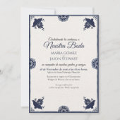 Blue Floral Otomi Simple Fiesta Spanish Wedding Kaart (Voorkant)