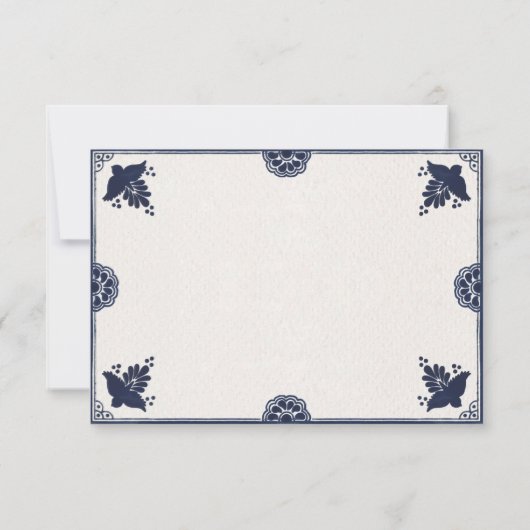 Blue Floral Otomi Simple Fiesta Spanish Wedding RSVP Kaartje (Achterkant)