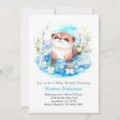 Blue Floral Otter Meadow Boy Baby shower Kaart (Voorkant)