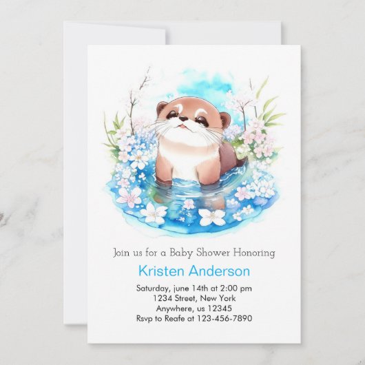 Blue Floral Otter Meadow Boy Baby shower Kaart (Voorkant)