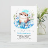 Blue Floral Otter Meadow Boy Baby shower Kaart (Staand voorkant)